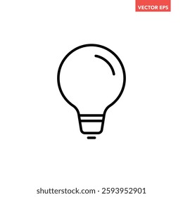 Single black brilliant idea line icon, simple shinning lightbulb flat design illustration pictogram, infographic vector for app web banner button ui interface elements isolated on white background