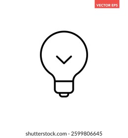 Single black brilliant idea line icon, simple shinning lightbulb flat design illustration pictogram, infographic vector for app web banner button ui interface elements isolated on white background