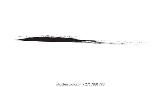 Um único traçado de pincel preto com uma aparência texturizada, isolado em um plano de fundo branco.