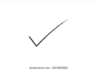 A single black brushstroke check mark symbol isolated on transparent background signifying agreement or correctness