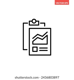Single black business clipboard line icon, simple financial analytics file flat design vector pictogram, infographic interface elements for app logo web button ui ux isolated on white background