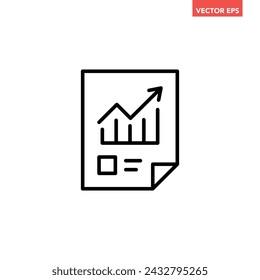 Single black business report line icon, simple financial document graphic flat design vector pictogram, infographic interface elements for app logo web button ui ux isolated on white background