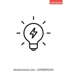 Icono de línea de bombilla de carga negra simple, pictograma de ilustración de diseño plano de luz de tecnología inteligente simple, Vector de infografía para App Botón de Anuncio de Web Elementos de interfaz ui aislados sobre fondo blanco