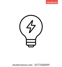 Single black charging lightbulb line icon, simple smart tech light flat design illustration pictogram, infographic vector for app web banner button ui interface elements isolated on white background