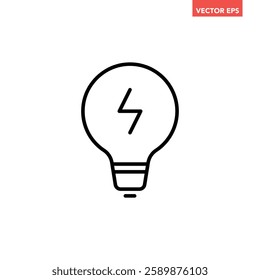 Single black charging lightbulb line icon, simple smart tech light flat design illustration pictogram, infographic vector for app web banner button ui interface elements isolated on white background