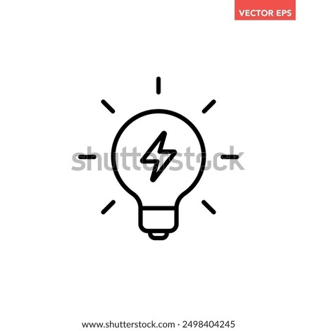 Single black charging lightbulb line icon, simple smart tech light flat design illustration pictogram, infographic vector for app web banner button ui interface elements isolated on white background