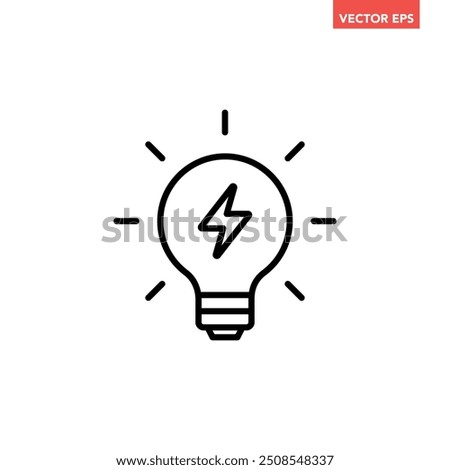 Single black charging lightbulb line icon, simple smart tech light flat design illustration pictogram, infographic vector for app web banner button ui interface elements isolated on white background