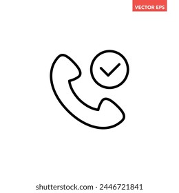 Einfaches schwarzes Check-Line-Symbol, einfache Anruf genehmigt flache Design-Piktogramm-Vektorgrafik für App-Logo-Anzeigen Web-Webseite Button UI UX-Interface-Elemente isoliert auf weißem Hintergrund