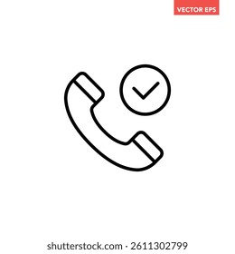 Single black check call line icon, simple call approved flat design pictogram vector for app logo ads web webpage button ui ux interface elements isolated on white background