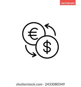 Single black currency exchange line icon, simple money transfer flat design pictogram, infographic vector for app logo web button ui ux interface elements isolated on white background