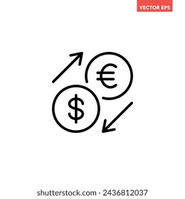 Single black currency exchange line icon, simple money transfer flat design pictogram, infographic vector for app logo web button ui ux interface elements isolated on white background