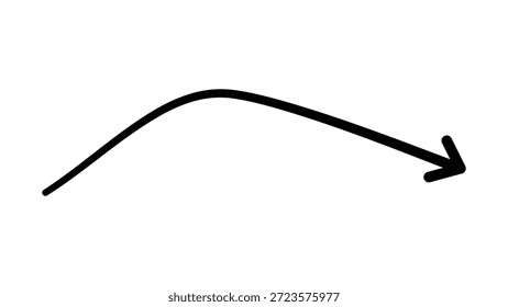 Una sola flecha curva negra que apunta a la derecha se muestra sobre un fondo blanco. Formato de Vector escalable adecuado para medios impresos y digitales.