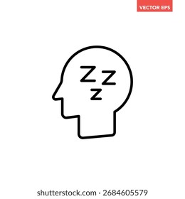 Single black deep sleep line icon, simple head with ZZZ symbols flat design vector pictogram, infographic interface elements for app logo web button ui isolated on white background