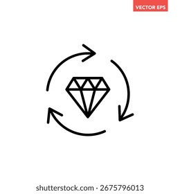 Solo diamante negro con el icono de la línea de las flechas de rotación, Vector plano simple del pictograma de la infografía del diseño del intercambio del vip para el Botón App del Web del logotipo Elementos de la interfaz del ui ux aislados en el fondo blanco