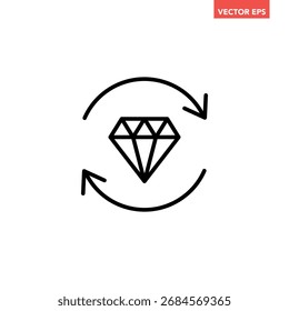 Solo diamante negro con el icono de la línea de las flechas de rotación, Vector plano simple del pictograma de la infografía del diseño del intercambio del vip para el Botón App del Web del logotipo Elementos de la interfaz del ui ux aislados en el fondo blanco