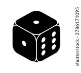 A single black die with white dots showing the number four, isolated on a white background, illustrating a sense of chance and probability.