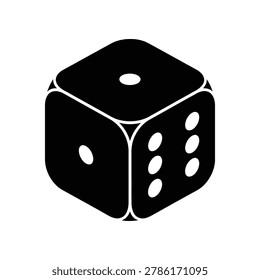 A single black die with white dots showing the number four, isolated on a white background, illustrating a sense of chance and probability.