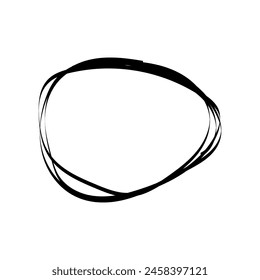 Single black doodle pencil drawn oval circle. One black grunge oval circle for highlighting 