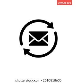 Single black email refresh icon, simple message with turning circle flat design infographic pictogram vector for app logo ads web button ui ux interface elements isolated on white background