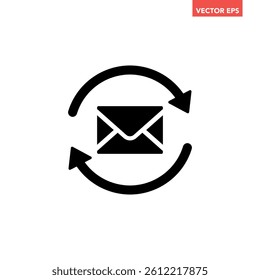 Single black email refresh icon, simple message with turning circle flat design infographic pictogram vector for app logo ads web button ui ux interface elements isolated on white background