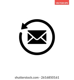 Single black email refresh icon, simple message with turning circle flat design infographic pictogram vector for app logo ads web button ui ux interface elements isolated on white background