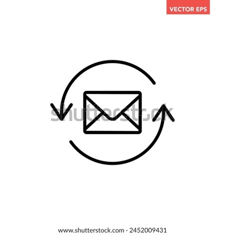 Single black email refresh line icon, simple message with turning circle flat design pictogram vector for app logo ads web webpage button ui ux interface elements isolated on white background