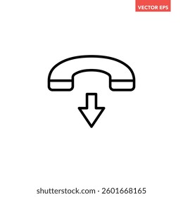 Single black end call line icon, simple flat design illustration pictogram, infographic vector for app ads web banner button ui interface elements isolated on white background