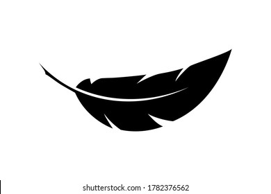 Single black feather. Feather logo. Bird feather icon. Vector illustration.