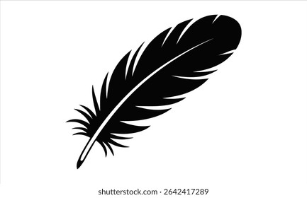 Single black feather quill icon illustration