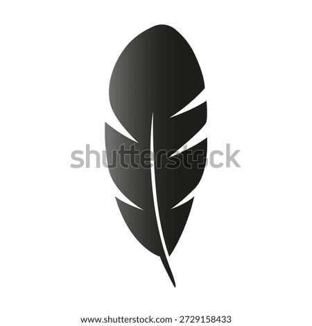 single black feather silhouette, bird quill icon, soft wing element vector