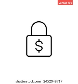 Single black finance security line icon, simple dollar lock  flat design vector pictogram, infographic interface elements for app logo web button ui ux isolated on white background