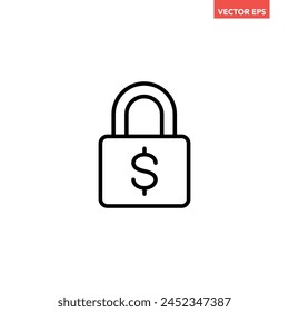 Single black finance security line icon, simple dollar lock flat design vector pictogram, infographic interface elements for app logo web button ui ux isolated on white background