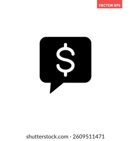 Single black financial chat icon, simple business consultant advice flat design vector pictogram, infographic interface elements for app logo web button ui ux isolated on white background