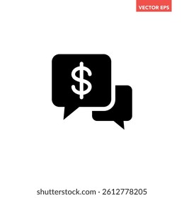 Single black financial chat icon, simple business consultant advice flat design vector pictogram, infographic interface elements for app logo web button ui ux isolated on white background