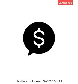 Single black financial chat icon, simple business consultant advice flat design vector pictogram, infographic interface elements for app logo web button ui ux isolated on white background