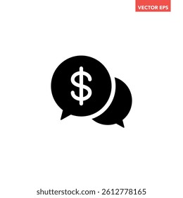 Single black financial chat line icon, simple business consultant advice flat design vector pictogram, infographic interface elements for app logo web button ui ux isolated on white background