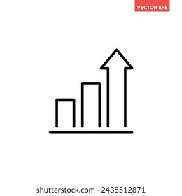 Single black financial graph with up arrow line icon, simple success graph trending upwards flat design interface infographic element for app ui ux web button, vector isolated on white background