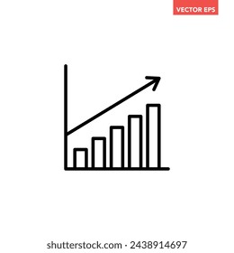 Icono de línea de gráfico de crecimiento financiero negro único, vector de pictograma de diseño plano de diagrama de gráfico simple y exitoso para anuncios de aplicaciones botón de banner web ui ux elementos de interfaz aislados sobre fondo blanco