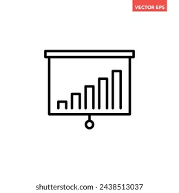 Single black financial presentation board line icon, simple growing up graph projection screen flat design pictogram vector for app ads web banner ui ux interface element isolated on white background