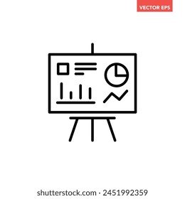 Single black financial presentation board line icon, simple business analysis graph flat design pictogram vector for app ads web banner button ui ux interface elements isolated on white background