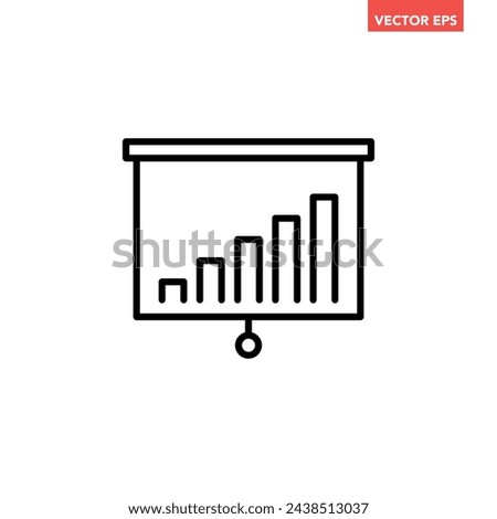 Single black financial presentation board line icon, simple growing up graph projection screen flat design pictogram vector for app ads web banner ui ux interface element isolated on white background
