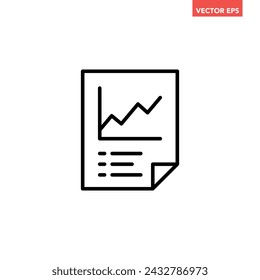 Single black financial report line icon, simple paper document graphic flat design vector pictogram, infographic interface elements for app logo web button ui ux isolated on white background
