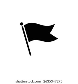 Single black flag on a pole isolated on transparent background. Minimalist symbol icon, waving simple design element.