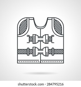 Single black flat line style vector icon for life vest with straps on white background.