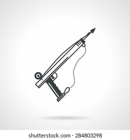 Single black flat line style vector icon for underwater fishing speargun on white background.