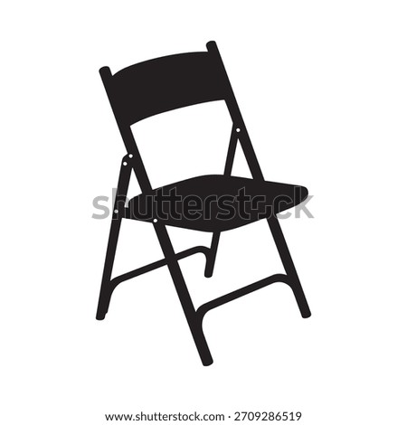 A single black folding chair is shown from a slightly angled perspective against a plain white backdrop.
