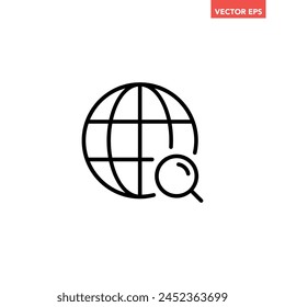 Globo negro único con el icono de la línea de la lupa, pictograma simple de la ilustración del diseño plano, Vector de la infografía para los Elementos de la interfaz de ui del Botón del Web Anuncio del logotipo de los anuncios del App aislados en el fondo blanco