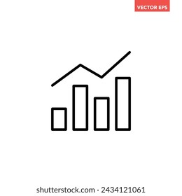 Single black graph in trendy line icon, simple success graph trending upwards flat design interface infographic element for app ui ux web button, vector isolated on white background