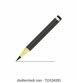 single black graphite pencil 3D with eraser school office supply object sign