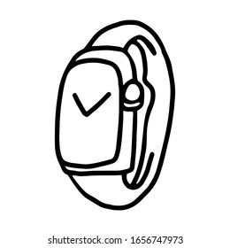 Icono de reloj dibujado a mano única, que muestra las 10 en punto, aislado en fondo blanco. Ilustración vectorial de Doodle. 